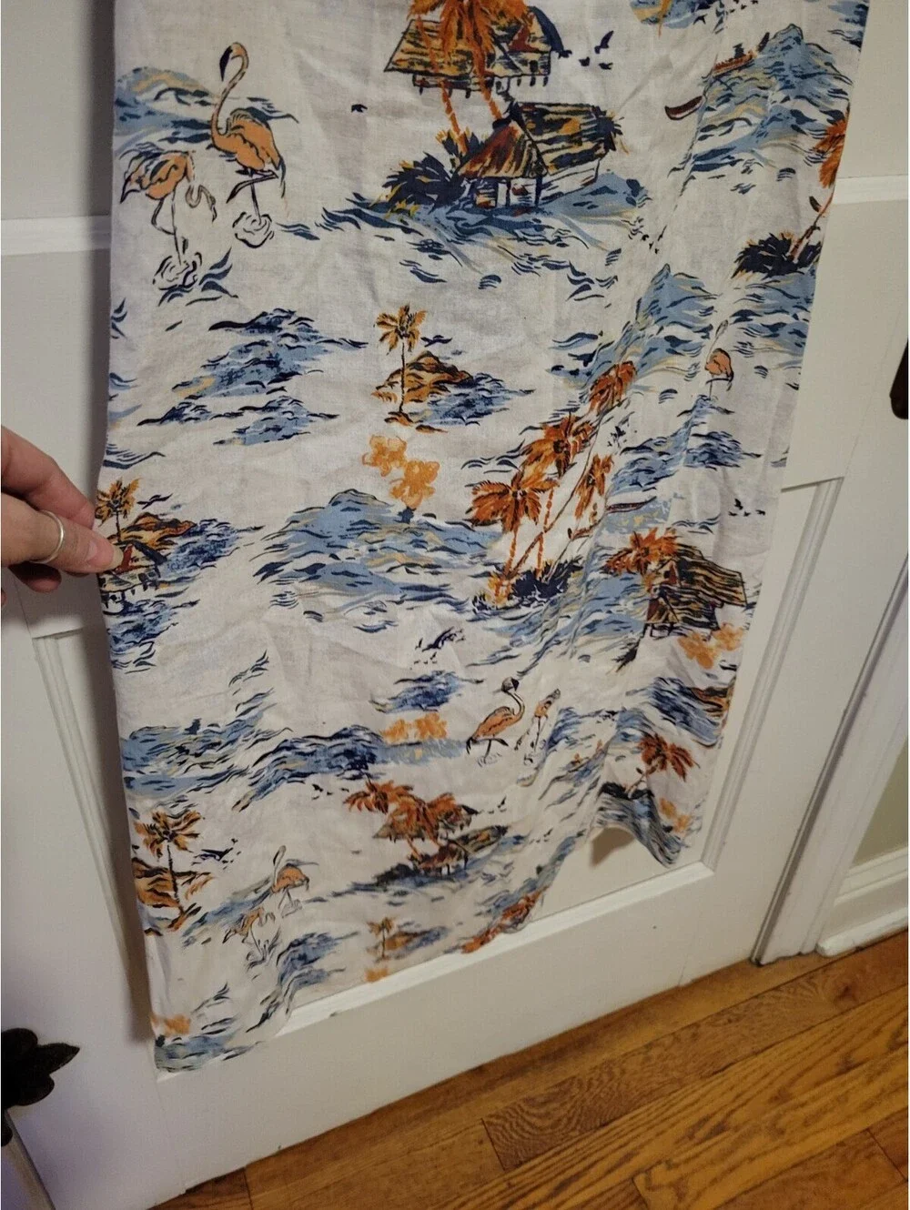 Free People Beach Flowy Midi Dress White Boho Strappy Hawaiian Size 10 Linen